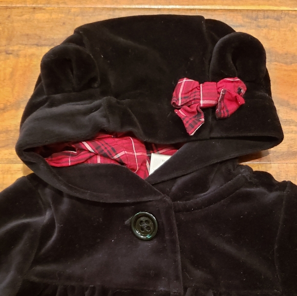 Gymboree NWT/EUC 0-3 months velour hoodie, bear cardigan and plaid bow headband - Picture 3 of 12